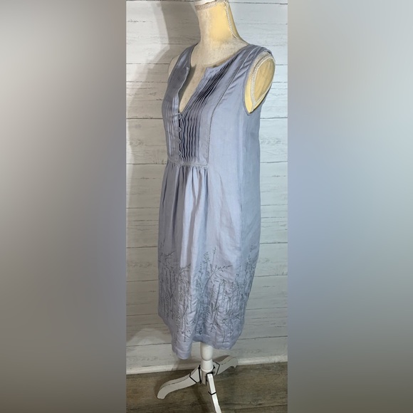 Kew blue linen sleeveless embroidered dress size 4 - Picture 2 of 8